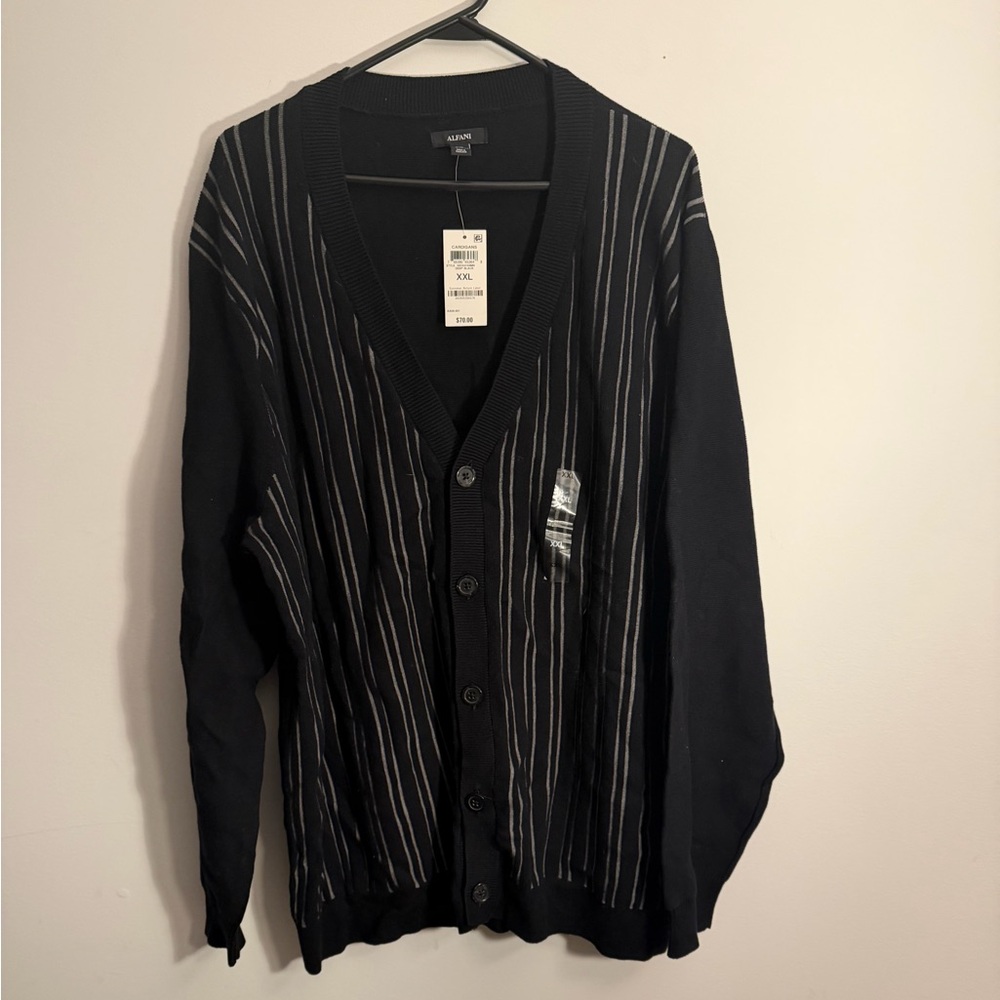 Alfani Black and White Striped Cardigan